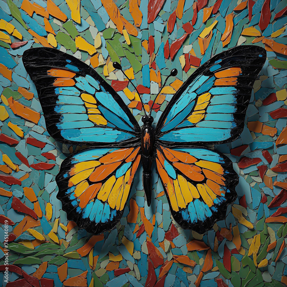 Fototapeta premium modern colorful abstract oil painting of butterfly , artist collection of animal painting for decoration and interior, canvas art, abstract. wall art , mosaic art