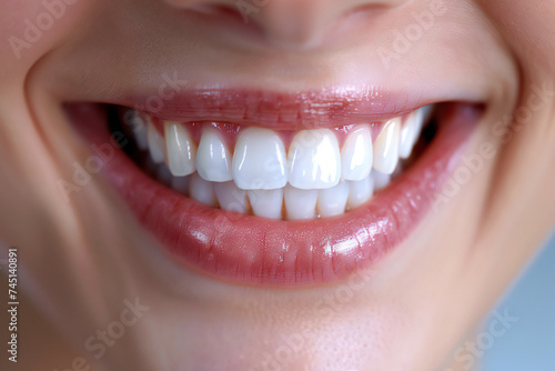 Healthy and beautiful smile of a satisfied woman. Dental hygiene and healthy teeth concept banner.