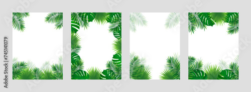 tropical covers vector collection. Tropic border frames with amazon rainforest plants, exotic leaves. Vertical posters idea for travel, advertising card, summer holidays, beauty and fashion designs