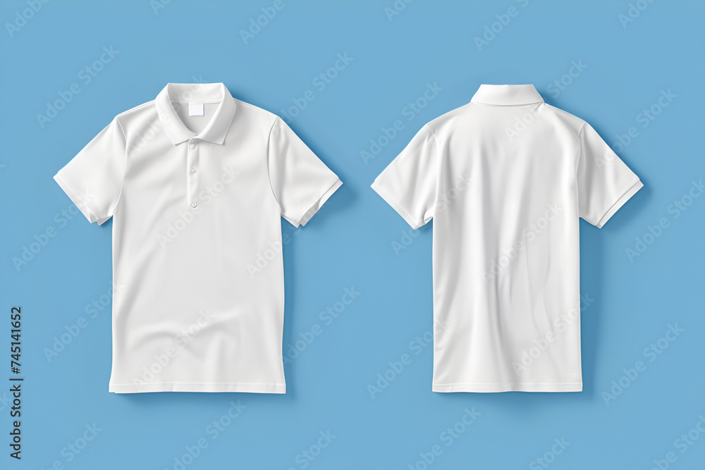Fashion Classic white Polo T-shirt, mockup on blue background. Space for design, print and showcasing. Generate Ai.. Fashion Classic white Polo T-shirt, mockup on blue background. Space for design, print and showcasing. Generate Ai..