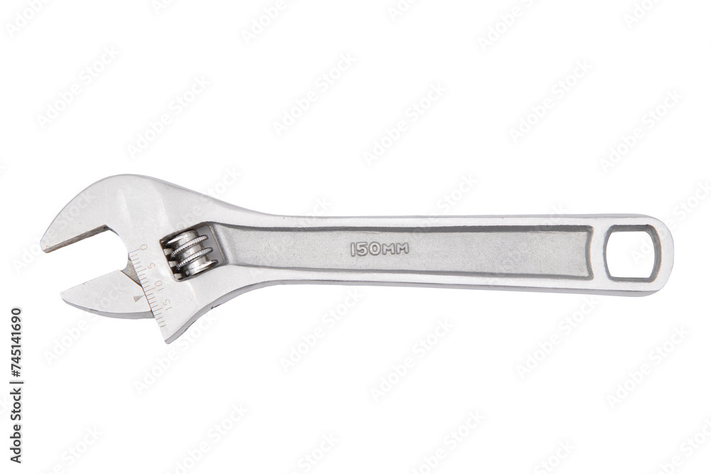 Top view of a Adjustable metal wrench isolated on a cutout PNG transparent background Top view of a Adjustable metal wrench isolated on a cutout PNG transparent background