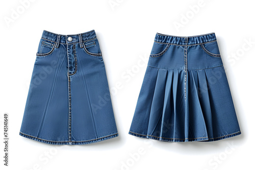 Fashion Classic blue denim midi skirt, mockup on white background. Space for design, print and showcasing. Generate Ai..