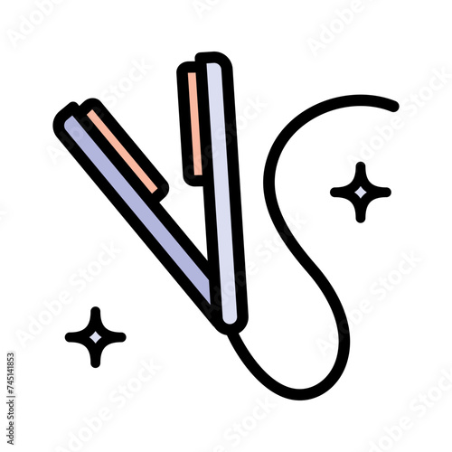 Hair straightener color icon. Temporary straightening curly hair by heating. Hairdresser tool. Contour symbol. Vector isolated simple drawing