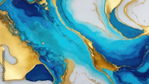 Wallpaper Mural luxury Cyan, Gold and Blue abstract fluid art painting in alcohol ink technique Background Torontodigital.ca