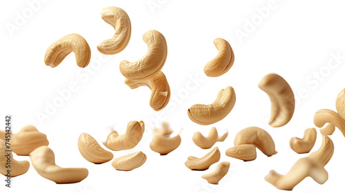 Falling cashew nuts isolated on white or transparent background