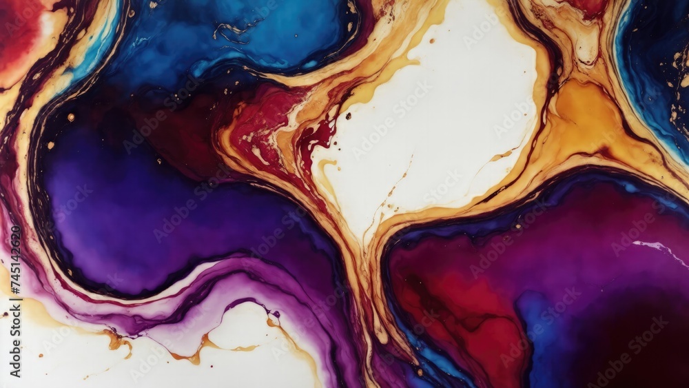 luxury Maroon, Gold and Blue abstract fluid art painting in alcohol ink technique Background