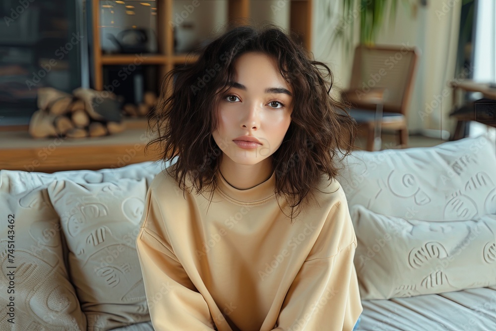 Cozy Chic: Woman's Sweater Mockup, Casual Elegance: Woman Wearing Sweater Mockup Cozy Chic: Woman's Sweater Mockup, Casual Elegance: Woman Wearing Sweater Mockup