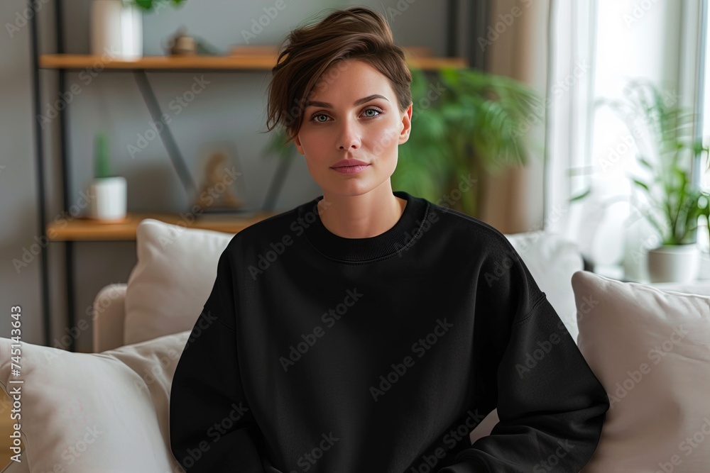 Cozy Chic: Woman's Sweater Mockup, Casual Elegance: Woman Wearing Sweater Mockup Cozy Chic: Woman's Sweater Mockup, Casual Elegance: Woman Wearing Sweater Mockup