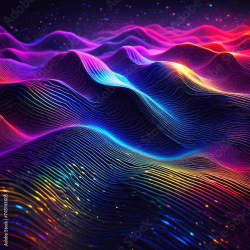 Horizontal sine waves sound vibrations, hi-tech, technology, bright colors, abstract background, science fiction, 3D shading
