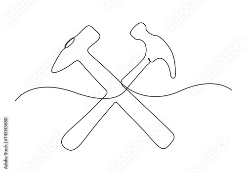 Continuous single line drawing of hammer carpentry tool. Hammer icon vector illustration. Free vector