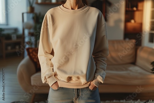 Cozy Chic  Woman s Sweater Mockup  Casual Elegance  Woman Wearing Sweater Mockup