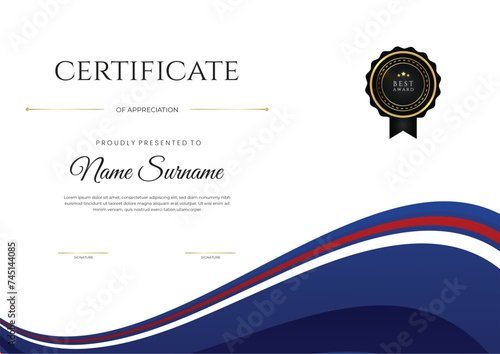 Vector red and blue certificate of appreciation
