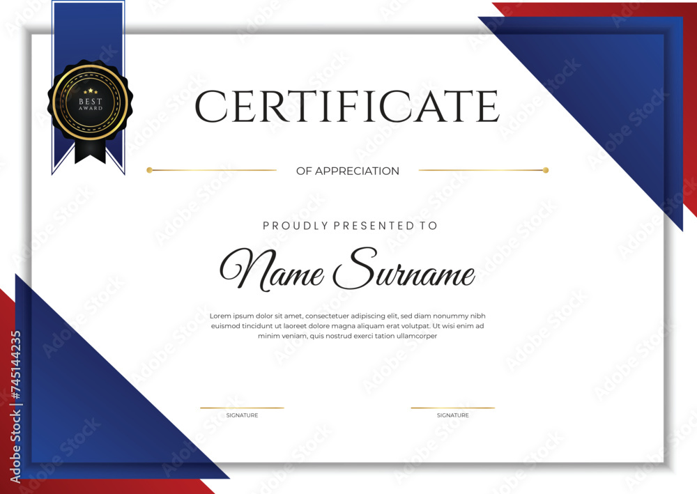 Vector red and blue certificate of appreciation Stock Vector | Adobe Stock