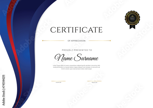 Vector red and blue certificate of appreciation