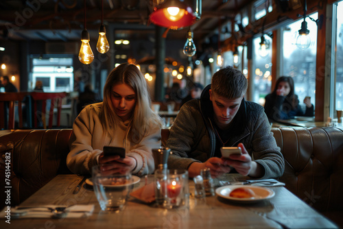 couple on a date  dating  cafe  restaurant  smartphone