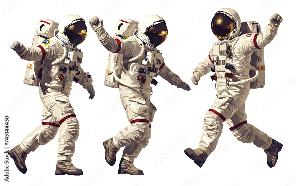 Astronaut in space suit with various pose isolated on white or transparent background Astronaut in space suit with various pose isolated on white or transparent background