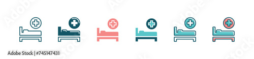 hospital patient bed icon set with medical cross treatment vector illustration make well recovery room symbol design