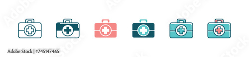 first aid box icon set medical kit emergency bag health care vector illustration for web and app