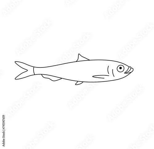 Vector isolated one single fish with big eyes and lips side view colorless black and white contour line easy drawing
