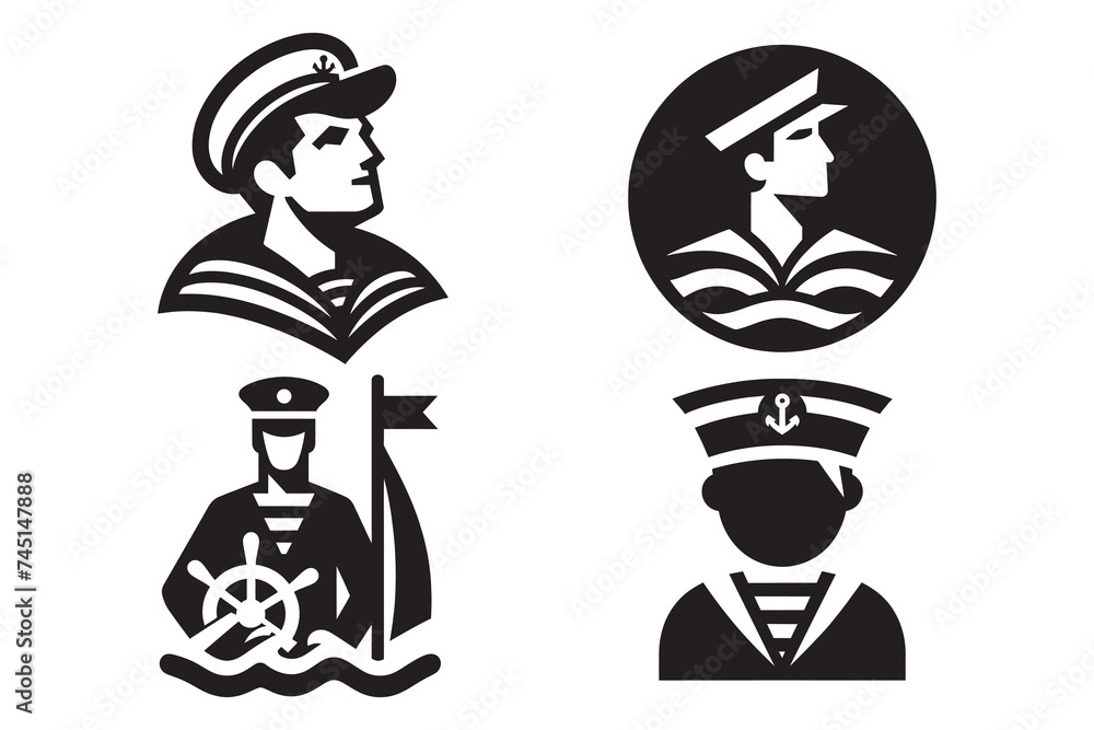 set of ship captain badge. Vector graphics. minimalistic icon style, sailor icon, cabin boys set of ship captain badge. Vector graphics. minimalistic icon style, sailor icon, cabin boys