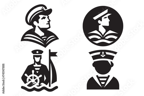 set of ship captain badge. Vector graphics. minimalistic icon style, sailor icon, cabin boys