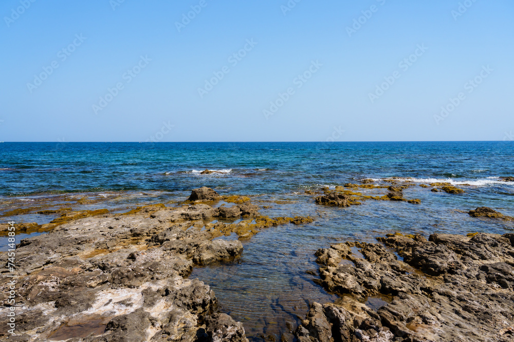 Sea, beautyful sea coast with rocks in sunny day.