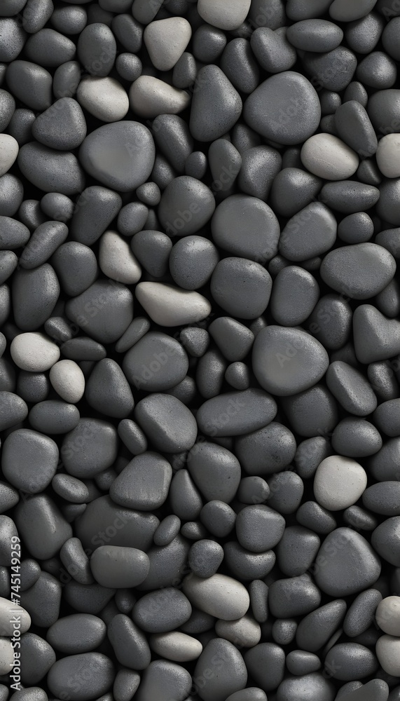Seamless dark black pile of small stone pebbles background texture. Beautiful shiny zen gravel river rocks widescreen wallpaper repeat pattern. High resolution nature closeup abstract 3D rendering. Seamless dark black pile of small stone pebbles background texture. Beautiful shiny zen gravel river rocks widescreen wallpaper repeat pattern. High resolution nature closeup abstract 3D rendering.