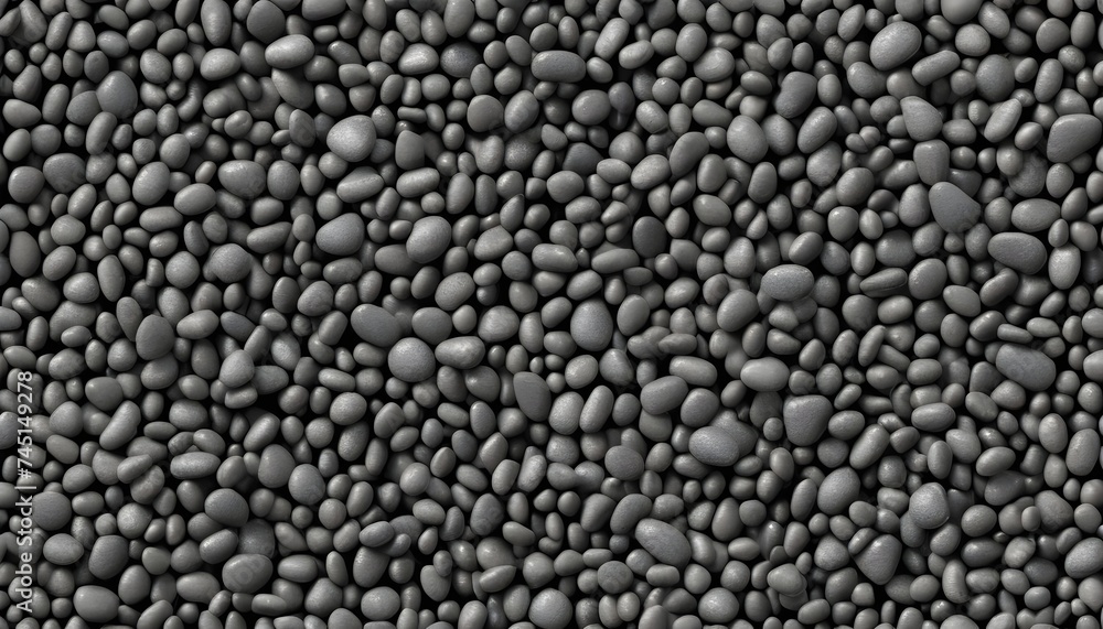Seamless dark black pile of small stone pebbles background texture. Beautiful shiny zen gravel river rocks widescreen wallpaper repeat pattern. High resolution nature closeup abstract 3D rendering. Seamless dark black pile of small stone pebbles background texture. Beautiful shiny zen gravel river rocks widescreen wallpaper repeat pattern. High resolution nature closeup abstract 3D rendering.