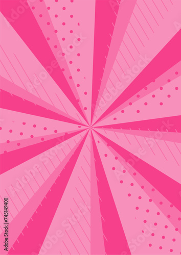 かわいいドットのサンバースト　ピンク　赤・集中線・放射線  縦