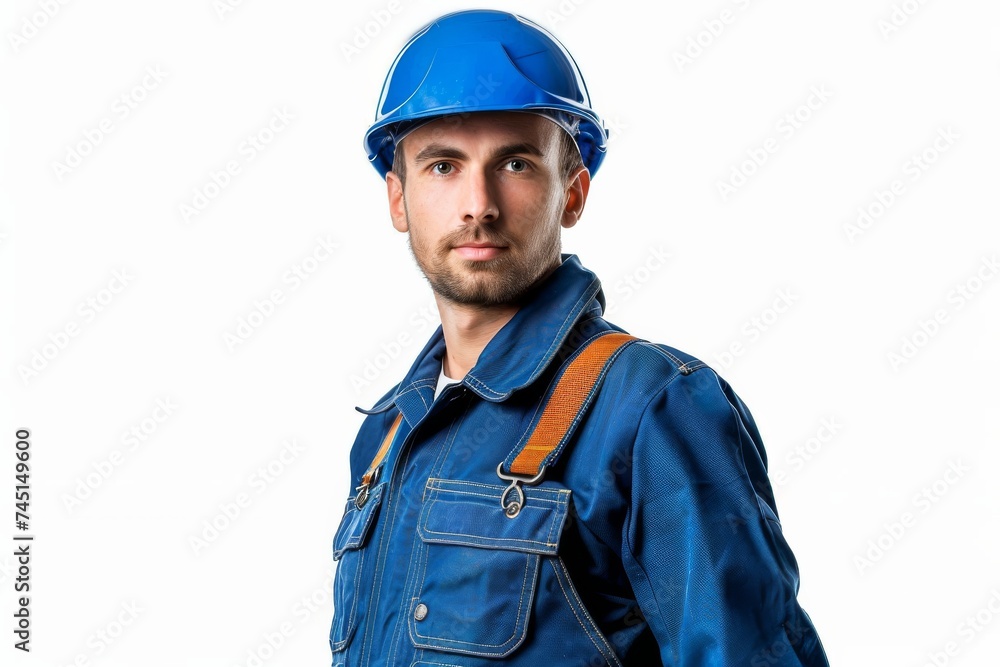 a handsome plumber stands ready with his trusty tools, offering expert service and a friendly smile to solve your plumbing needs on white background. Generative AI. a handsome plumber stands ready with his trusty tools, offering expert service and a friendly smile to solve your plumbing needs on white background. Generative AI.