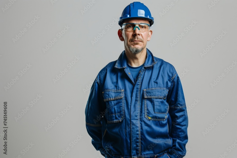 Fototapeta premium a handsome plumber stands ready with his trusty tools, offering expert service and a friendly smile to solve your plumbing needs on white background. Generative AI.