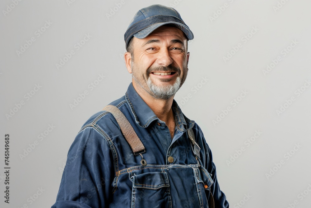 a handsome plumber stands ready with his trusty tools, offering expert service and a friendly smile to solve your plumbing needs on white background. Generative AI. a handsome plumber stands ready with his trusty tools, offering expert service and a friendly smile to solve your plumbing needs on white background. Generative AI.