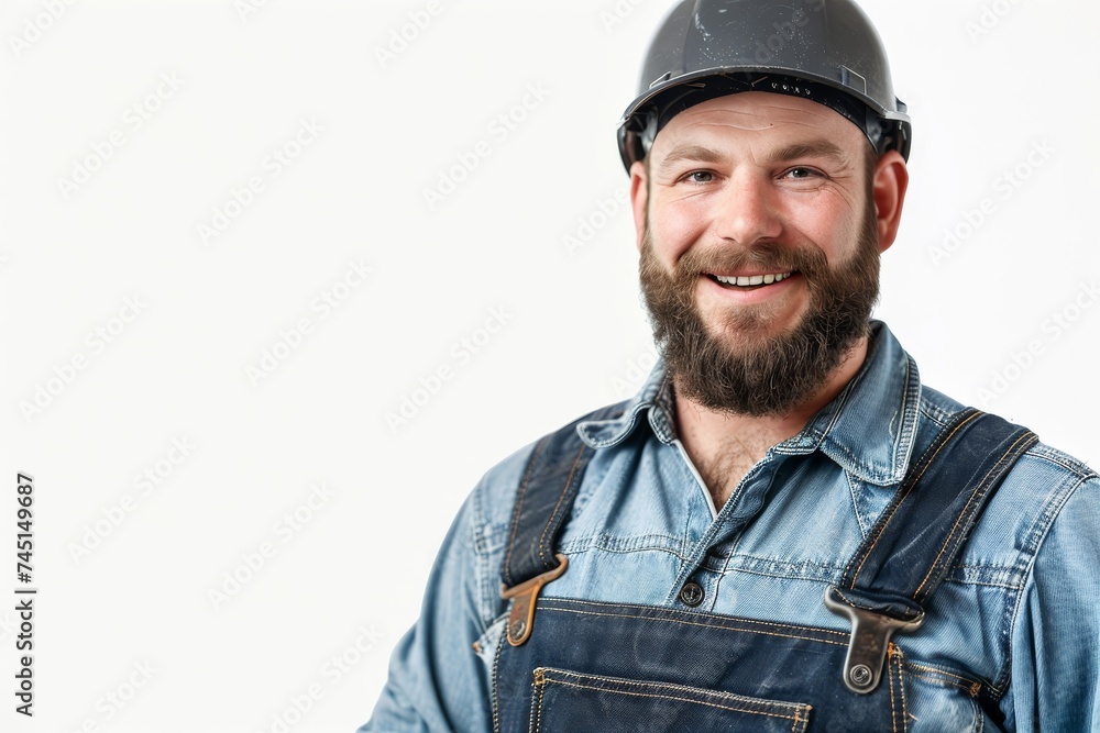 a handsome plumber stands ready with his trusty tools, offering expert service and a friendly smile to solve your plumbing needs on white background. Generative AI. a handsome plumber stands ready with his trusty tools, offering expert service and a friendly smile to solve your plumbing needs on white background. Generative AI.