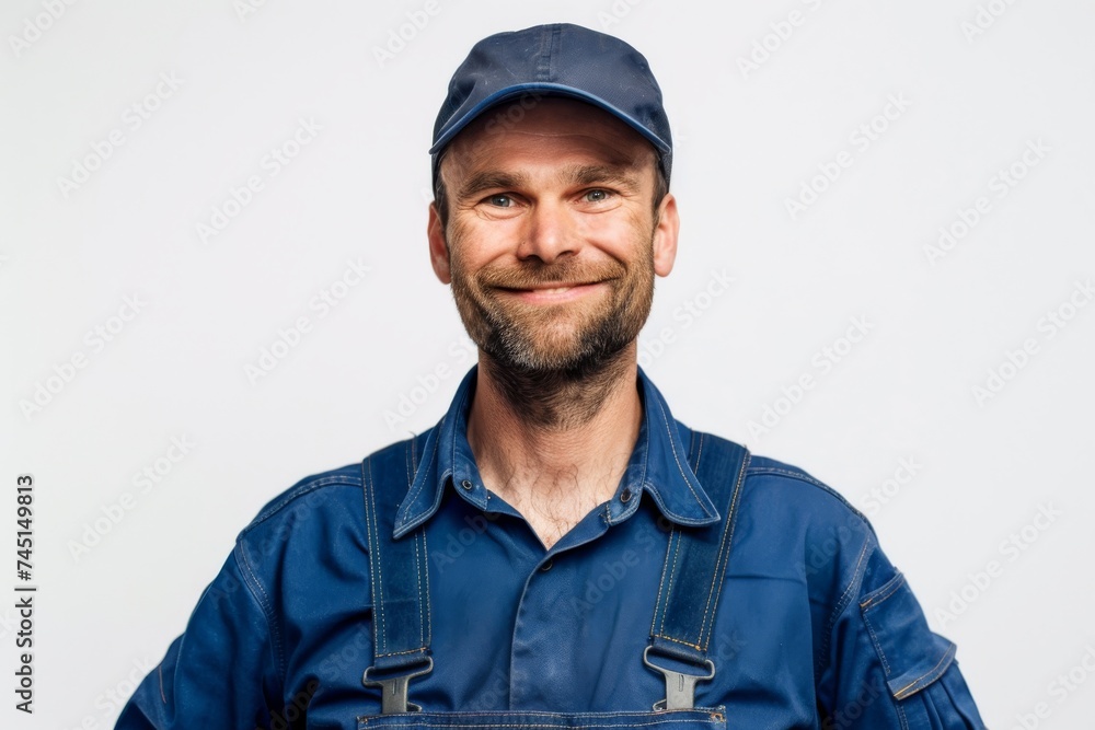 a handsome plumber stands ready with his trusty tools, offering expert service and a friendly smile to solve your plumbing needs on white background. Generative AI. a handsome plumber stands ready with his trusty tools, offering expert service and a friendly smile to solve your plumbing needs on white background. Generative AI.