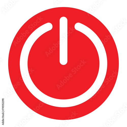 power button icon, red and white vector simple illustration of switch symbol, isolated on white