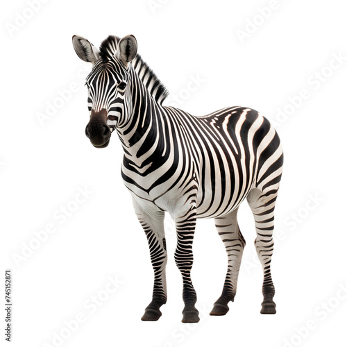 Zebra standing isolated on white background