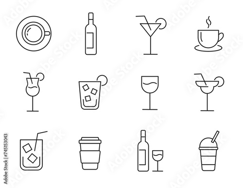 set of drinks and beverages icons with editable stroke	