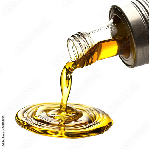 Pouring oil from can on white or transparent background