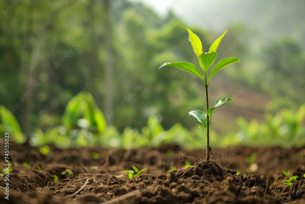 small tree growing with sunshine in garden. eco concept small tree growing with sunshine in garden. eco concept