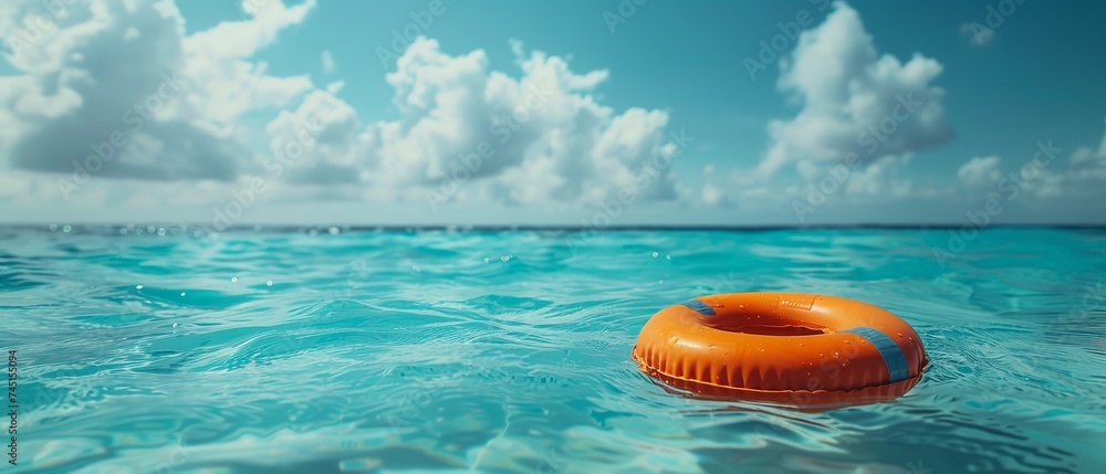 A blue water rescue ring circling buoy provides the heat nautical security for life-saving crises and space, Generative AI.