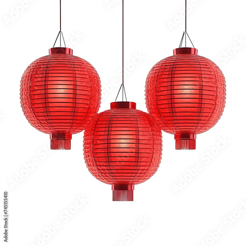 Chinese red lanterns on white or transparent background