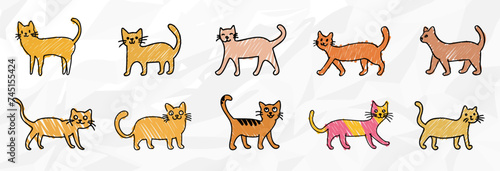 Katzen Kinderzeichnungen: Doodle Illustrationen - Vektorgrafik Bündel