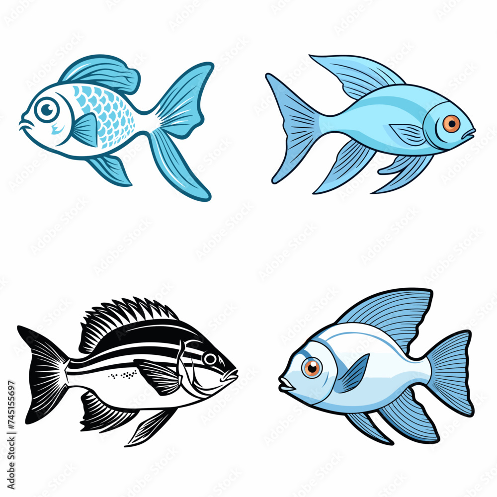 Fototapeta premium Fish (Aquarium Fish). simple minimalist isolated in white background vector illustration