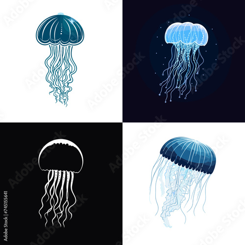 Jellyfish (Glowing Jellyfish). simple minimalist isolated in white background vector illustration