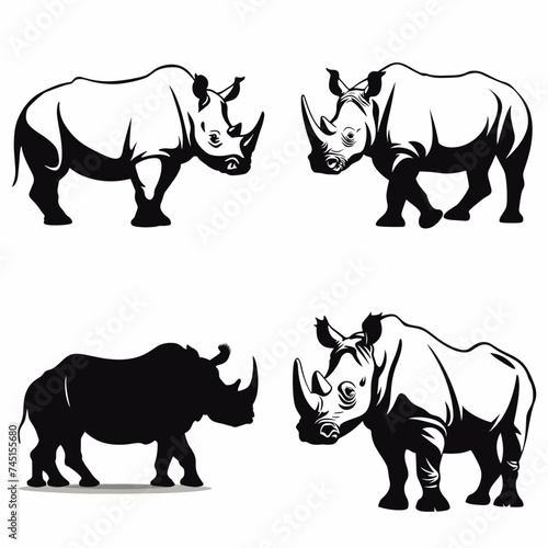 Rhino  Rhinoceros Silhouette . simple minimalist isolated in white background vector illustration