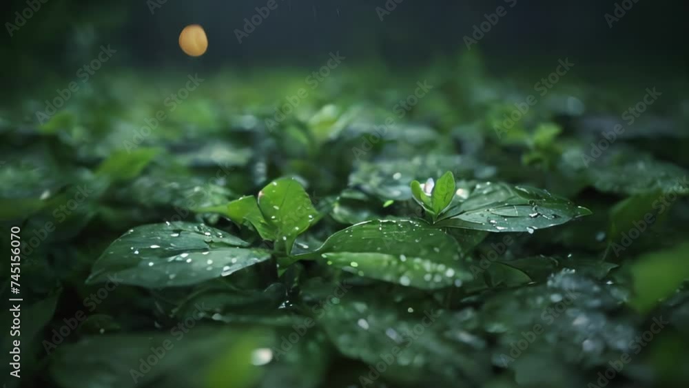 Experience the Serene Beauty of Midnight Rain, Preserving a Vibrant Green Landscape. This professionally shot footage captures the calming essence of a midnight rain Experience the Serene Beauty of Midnight Rain, Preserving a Vibrant Green Landscape. This professionally shot footage captures the calming essence of a midnight rain