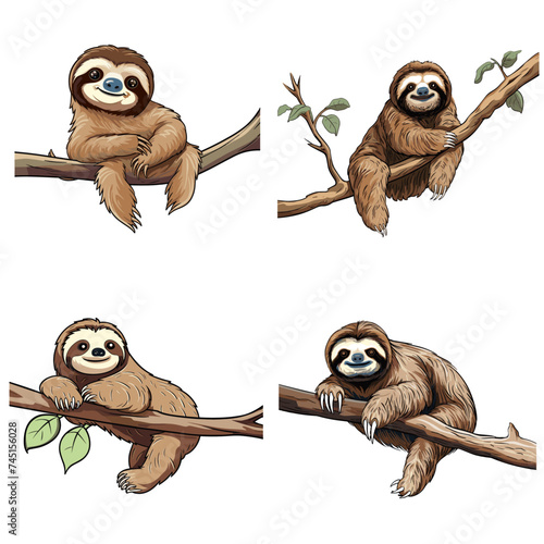 Sloth (Sloth Hanging from a Branch). simple minimalist isolated in white background vector illustration