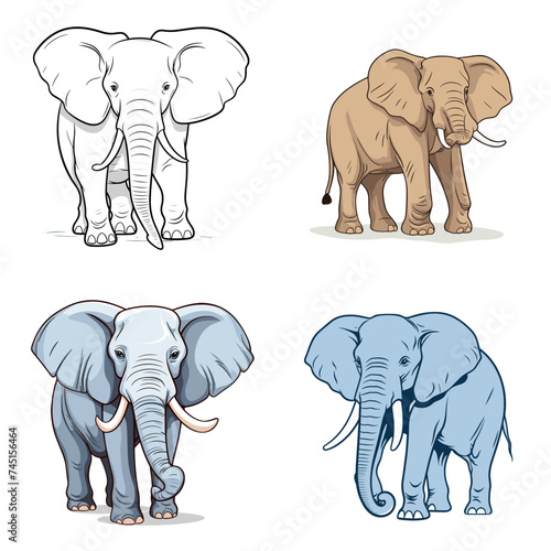 Elephant  Elephant Holding Trunk Up . simple minimalist isolated in white background vector illustration