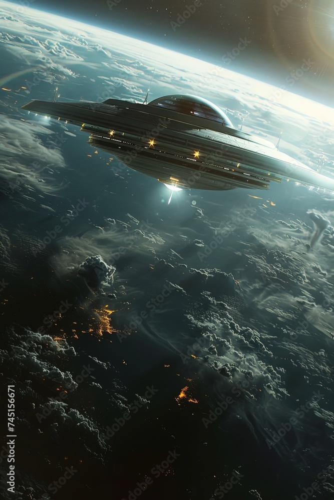 Fototapeta premium A giant alien craft invading Earth. Generative AI.