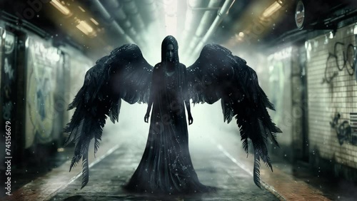 The appearance of a dark demon with wings in the underpass photo